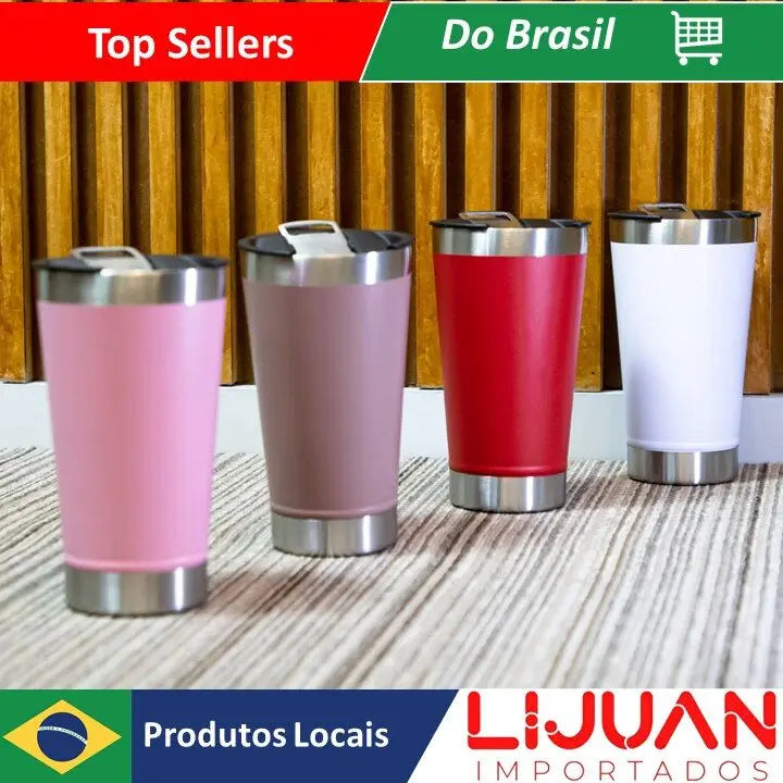 Copo Térmico Inox 473ml com Tampa e Abridor – Mantém Quente ou Gelado por Horas | Isolamento a Vácuo