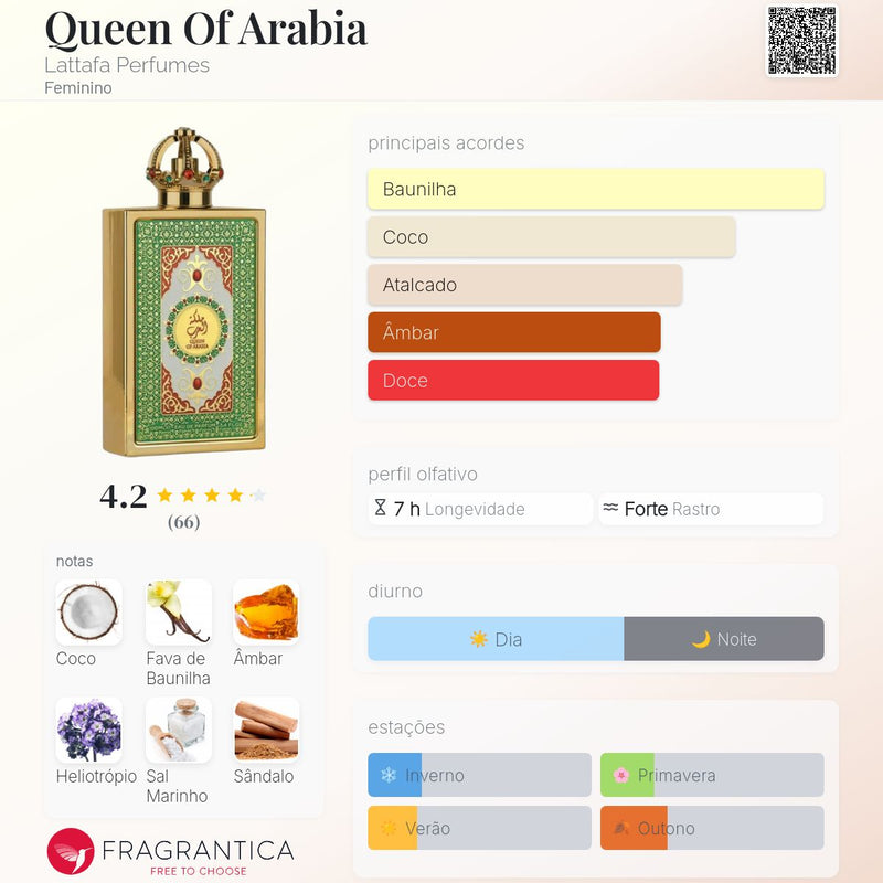PERFUME ÁRABE FEMININO | LATTAFA- QUEEN OF ARABIA EAU DE PARFUM | 100ML